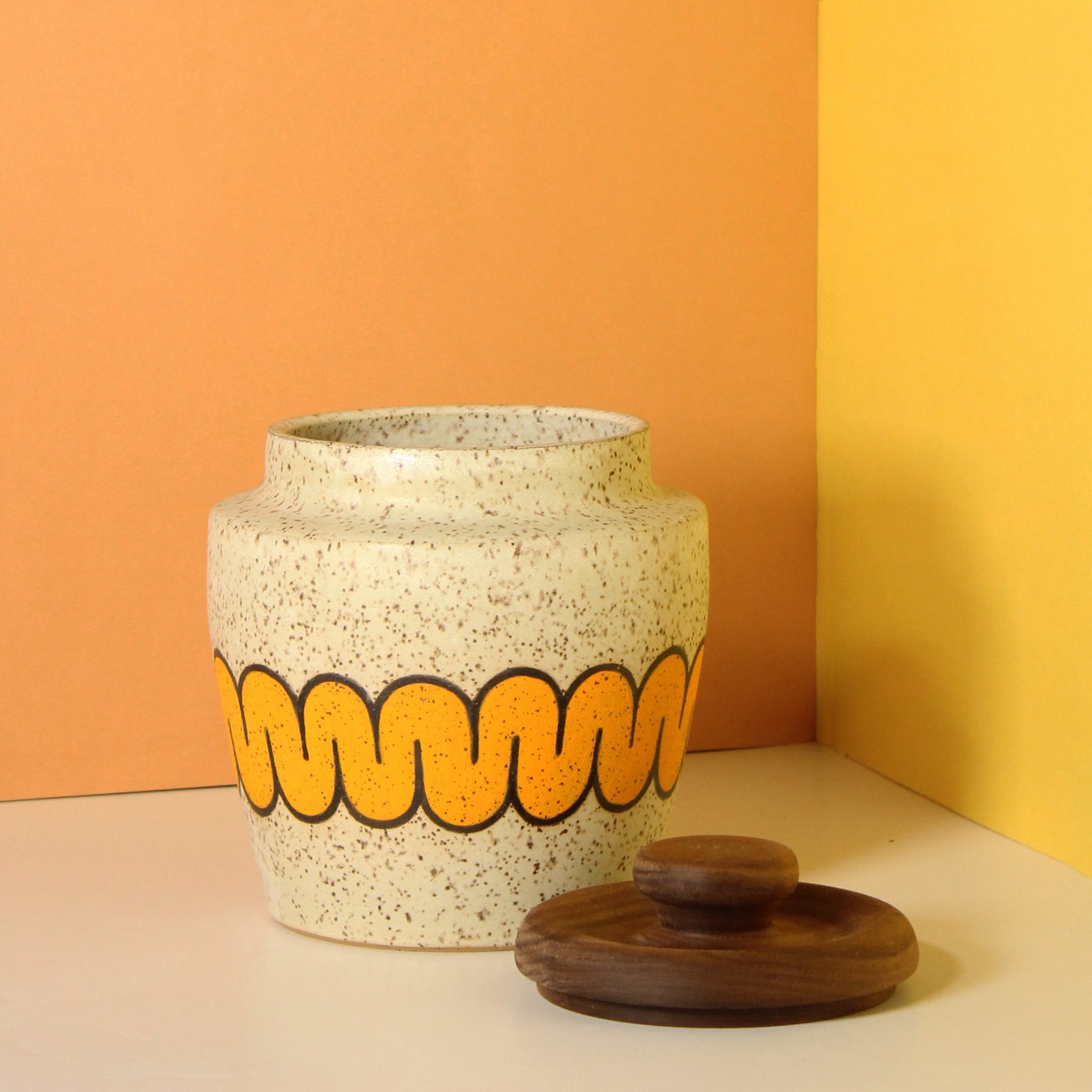 Glazed Stoneware Jar with Wave Pattern