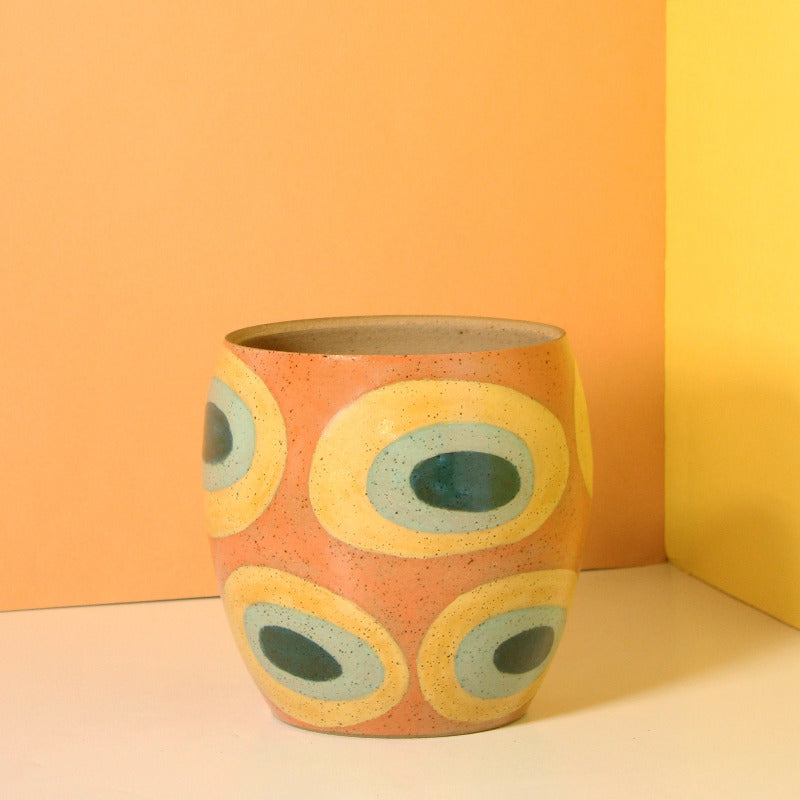 Glazed Stoneware Pot with Concentric Circles