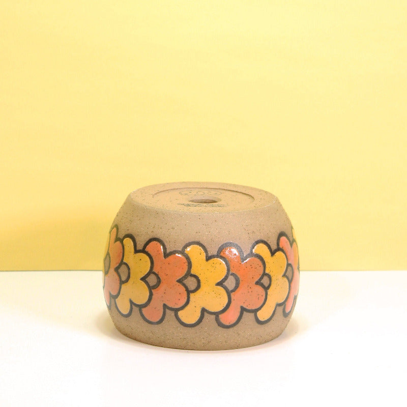 Glazed Stoneware Pot with Overlapping Flowers