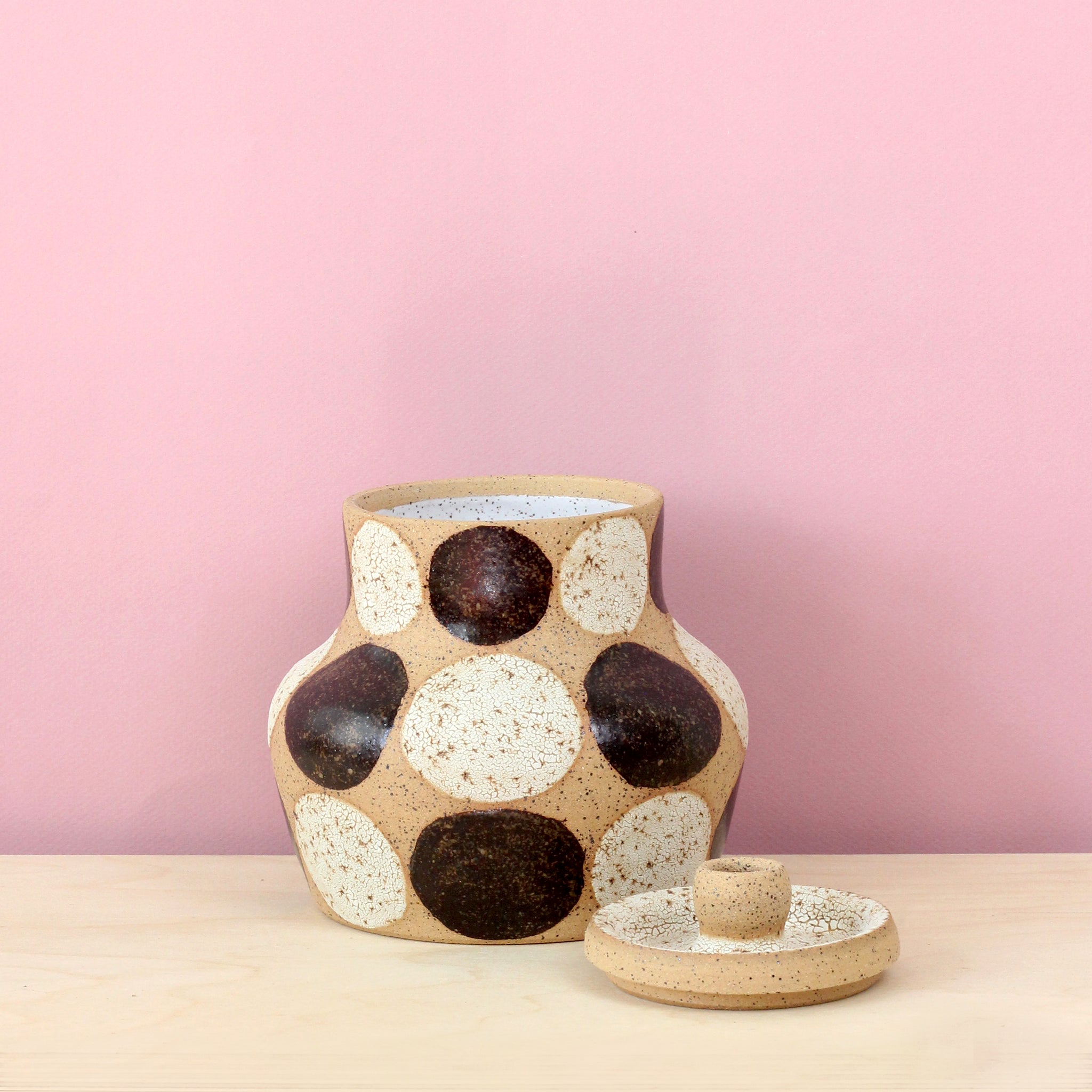 Glazed Stoneware Jar with Dot Pattern