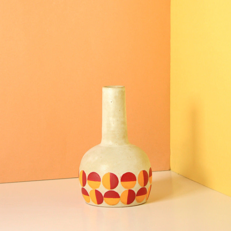 Glazed Stoneware Vase with Op Art Circle Pattern