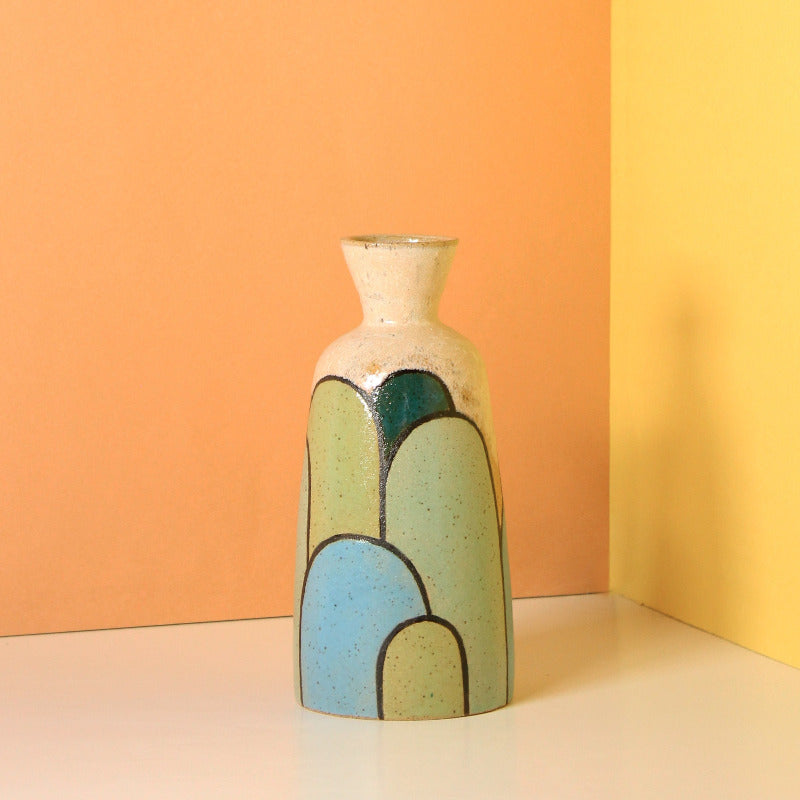 Glazed Stoneware Vase with Arch Pattern