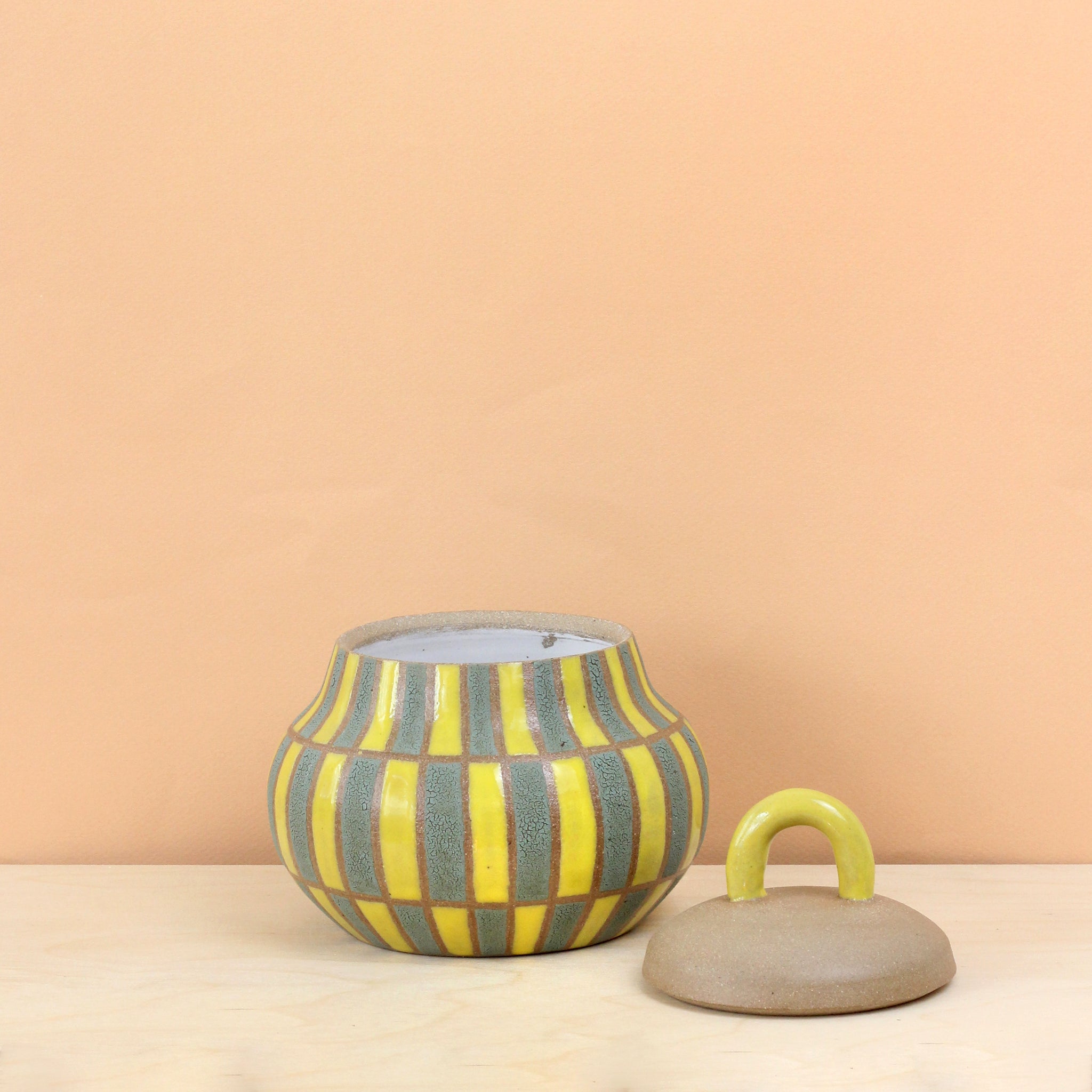 Glazed Stoneware Jar with Block Pattern