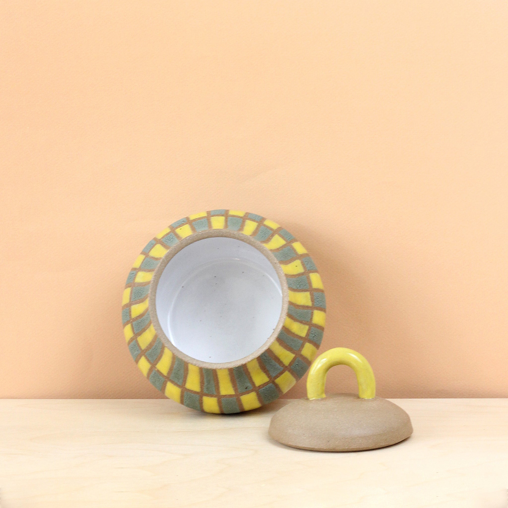Glazed Stoneware Jar with Block Pattern