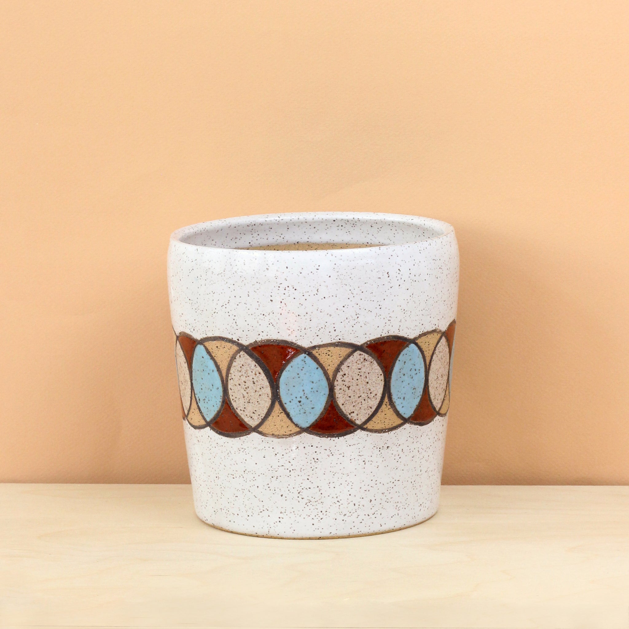 Glazed Stoneware Pot with Overlapping Circles