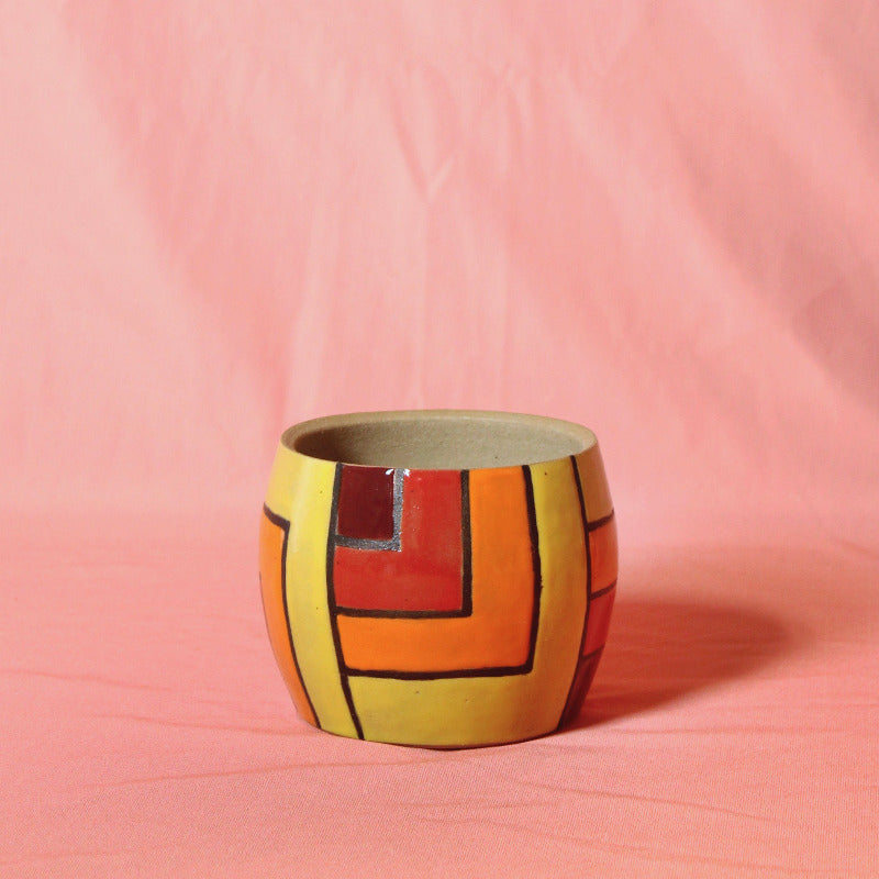 Glazed Stoneware Pot with Nested Squares