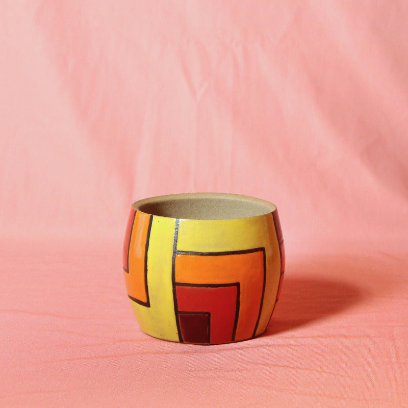 Glazed Stoneware Pot with Nested Squares