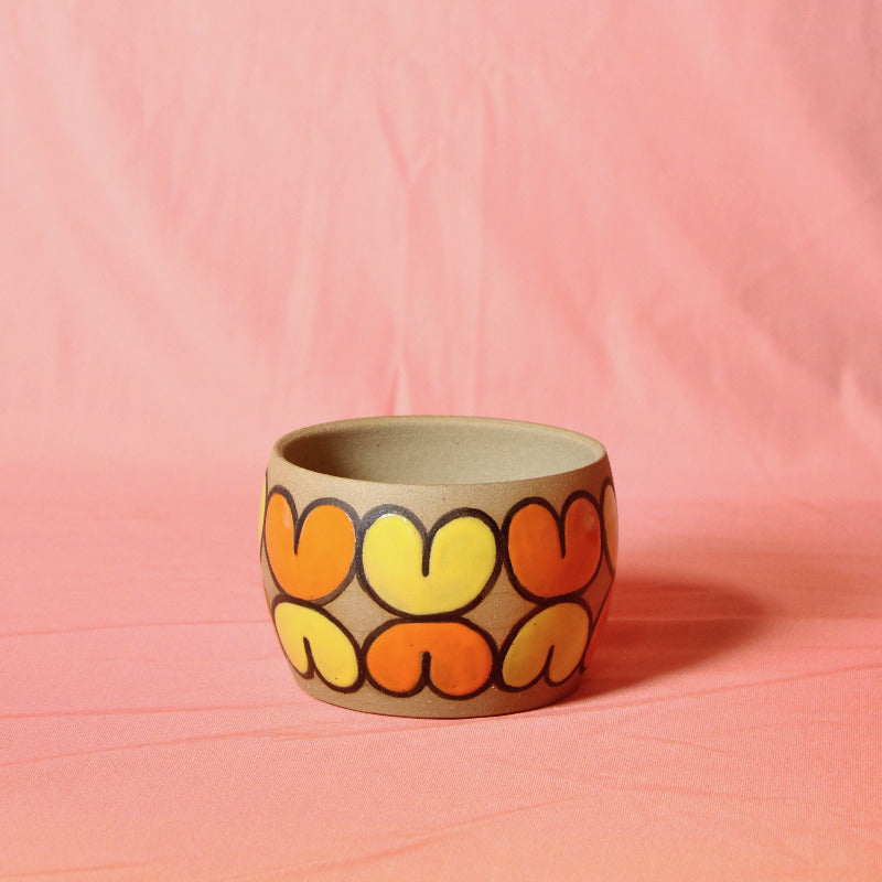 Glazed Stoneware Pot with Peach Pattern