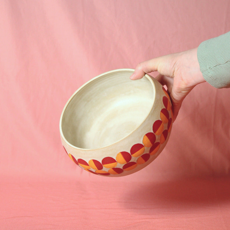 Glazed Stoneware Bowl with Op Art Circle Pattern