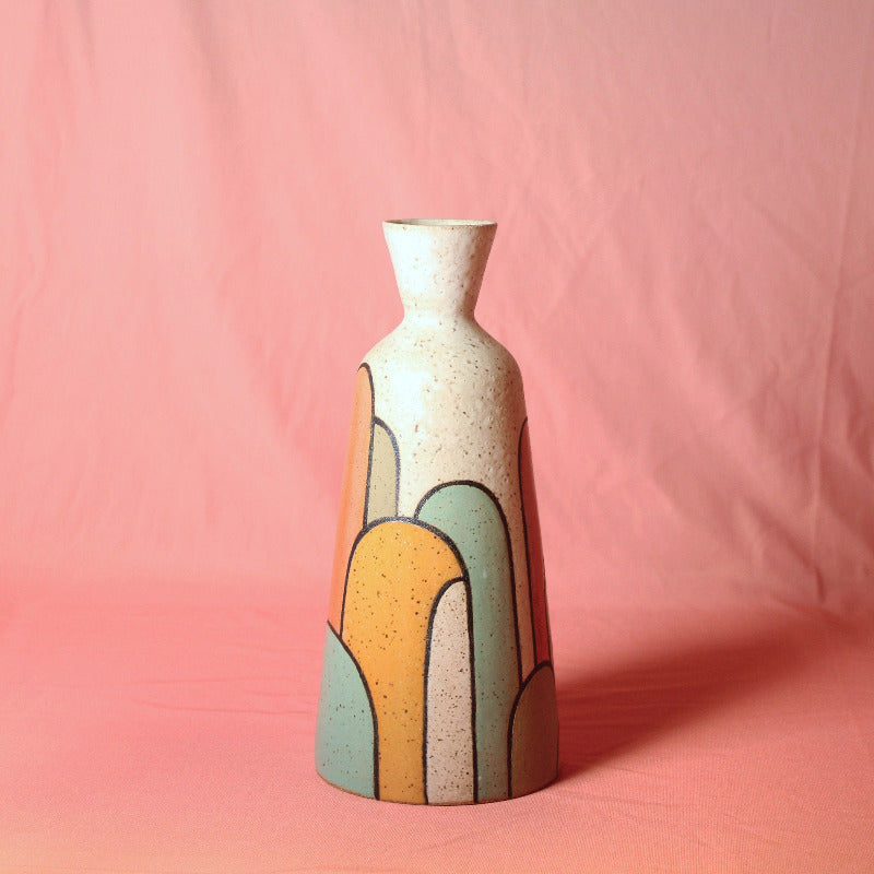 Glazed Stoneware Vase with Arches