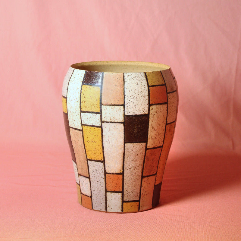 Glazed Stoneware Pot with Brick Pattern