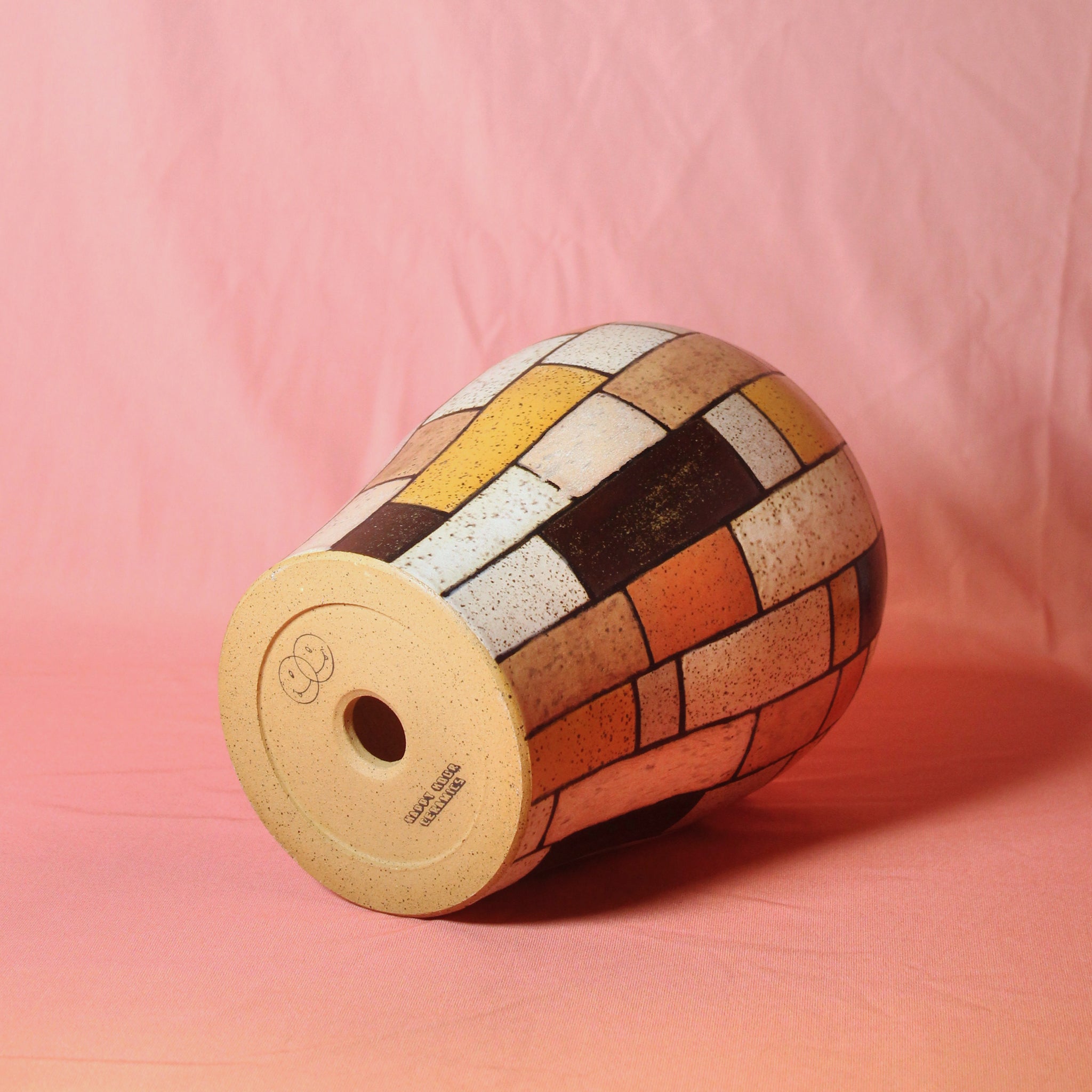 Glazed Stoneware Pot with Brick Pattern