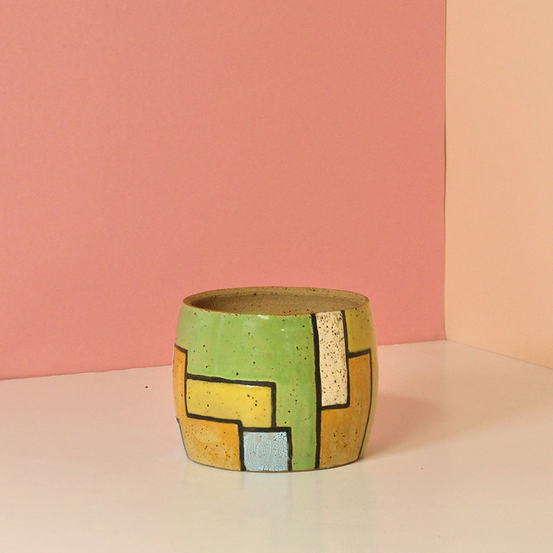 Made-to-Order Stoneware Planter with Mondrian Pattern