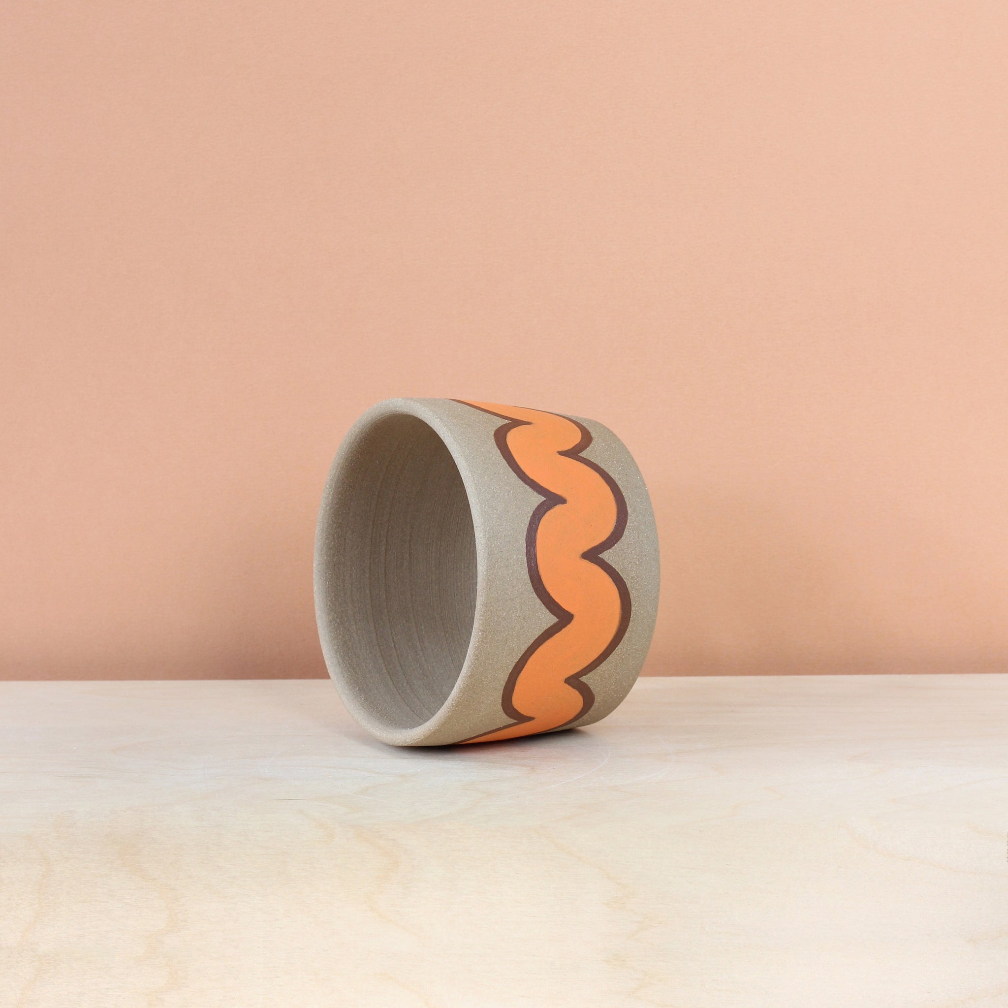 Glazed Stoneware Pot with Wavy Pattern