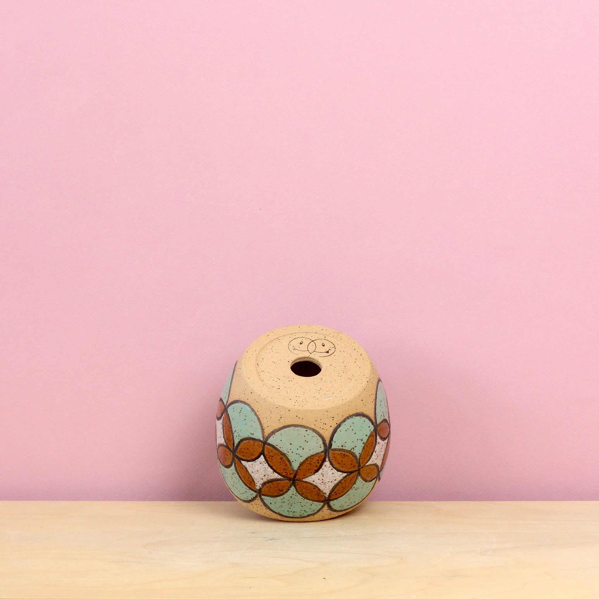 Glazed Stoneware Pot With Circle Pattern